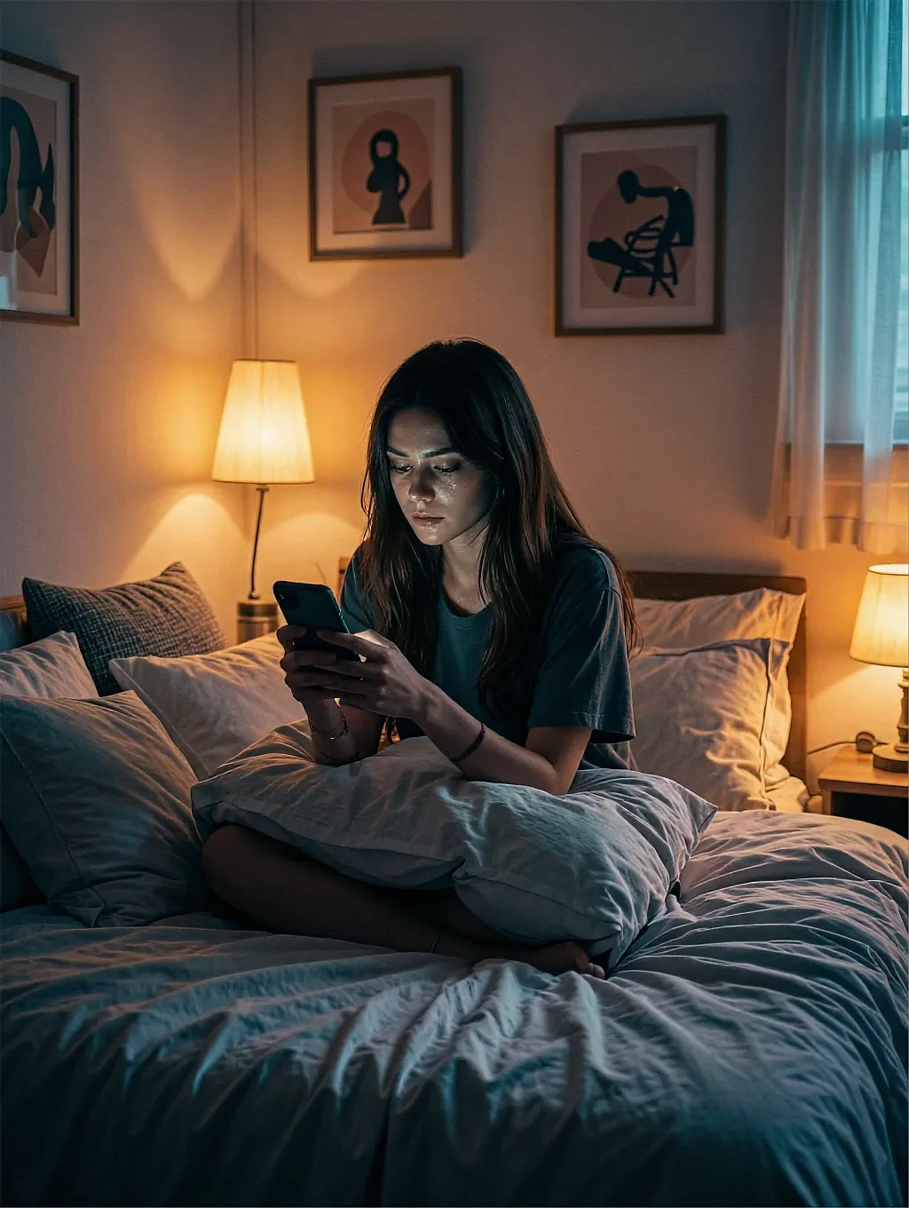 Camille, a fictional AI character who builds a scene slowly, in low light